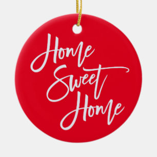 Home Sweet Home White Script Typography Red Ceramic Tree Decoration