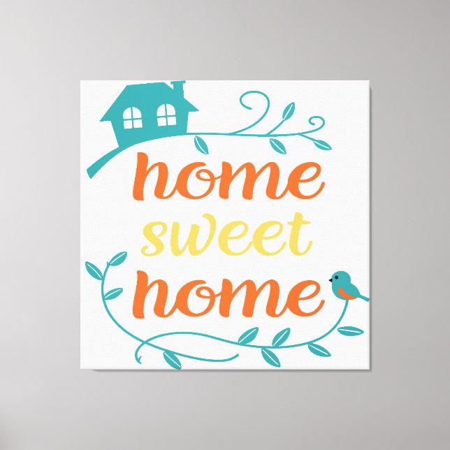 Home Sweet Home with Bird and House Canvas Print (Front)