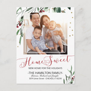 Home Sweet New Home Red Calligraphy Christmas  Holiday Postcard