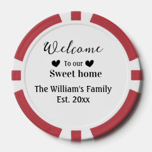 Home sweet welcome add family name year d poker chips