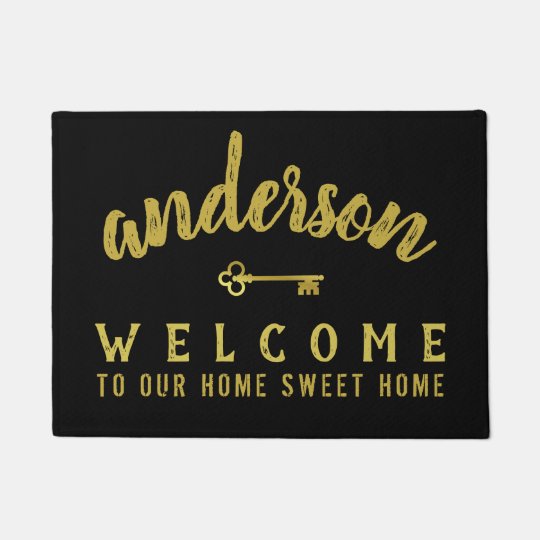 Home Sweet Welcome Classic Black Gold Personalised Doormat