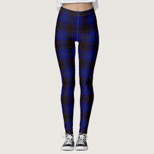 Home tartan blue black plaid leggings