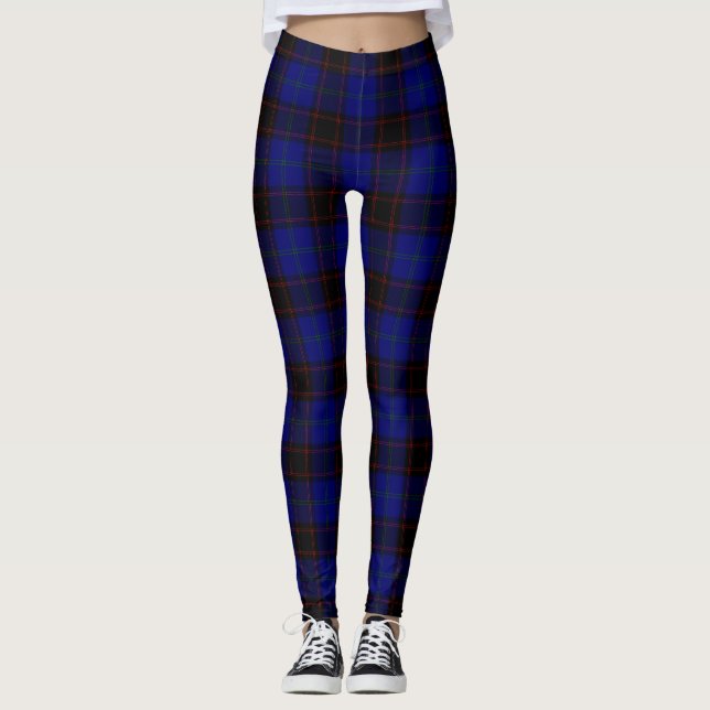 Home tartan blue black plaid leggings (Front)