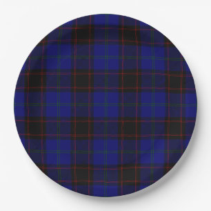 Home tartan blue black plaid paper plate
