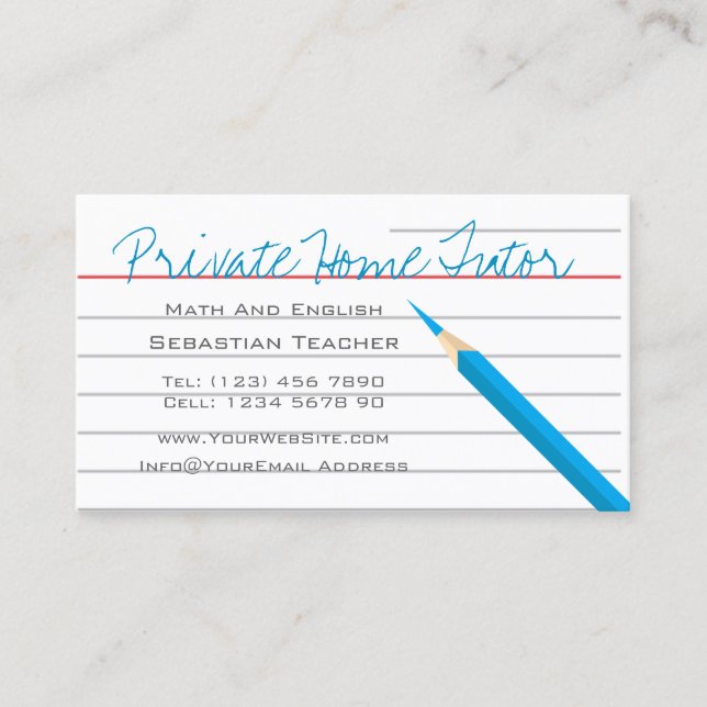 Home Tutor Teacher Pencil Business Card (Front)