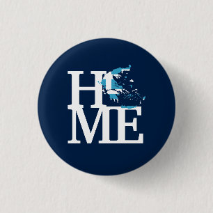"HOME" Typography with the map of Greece & Flag 3 Cm Round Badge