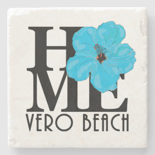 HOME Vero Beach Blue Hibiscus Stone Coaster
