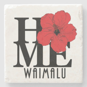 HOME Waimalu Hawaii Red Hibiscus Stone Coaster