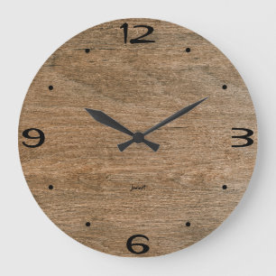 Home Wall Room Oak Wood Grain Rustic Cabin Cut  Large Clock
