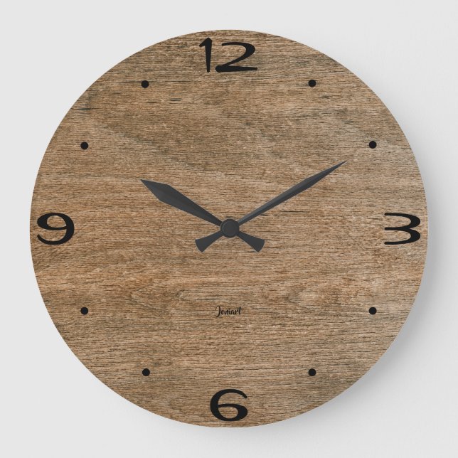 Home Wall Room Oak Wood Grain Rustic Cabin Cut  Large Clock (Front)