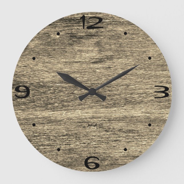 Home Wall Room Oak Wood Grain Rustic Ranch Cut  Large Clock (Front)