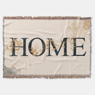 Home watercolor script gold foliage Throw Blanket