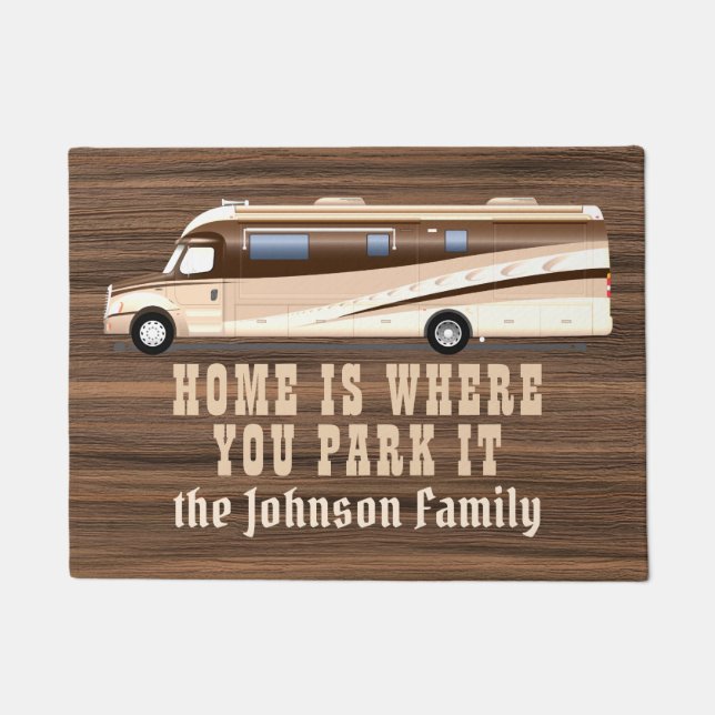 Home where park it rustic wood RV camper custom Doormat (Front)
