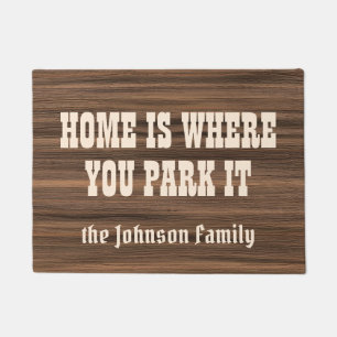 Home where you park it rustic wood camper custom doormat