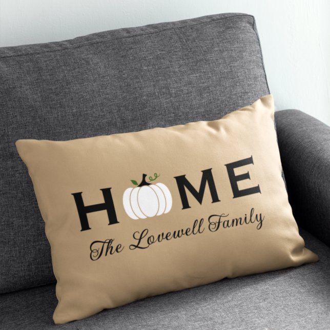 Home White Pumpkin Personalised Last Name Fall Lumbar Cushion (Creator Uploaded)