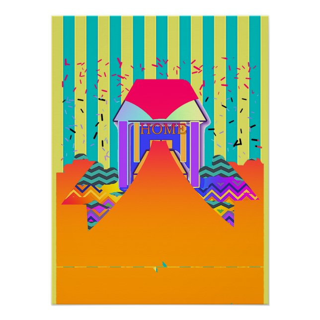 HOME Yellow Aqua Stripe  Poster (Front)