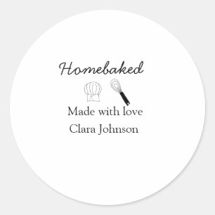 Homebaked bakery made with love add name details classic round sticker