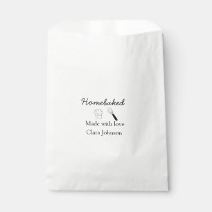 Homebaked bakery made with love add name details favour bags