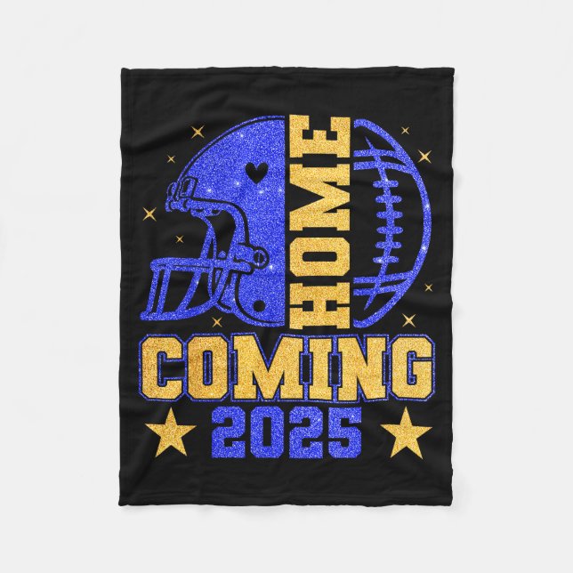 Homecoming 2025 Hoco Football Mama Girl Blue Gold  Fleece Blanket (Front)