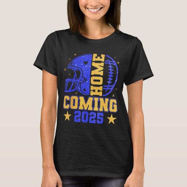 Homecoming 2025 Hoco Football Mama Girl Blue Gold  T-Shirt (Front)