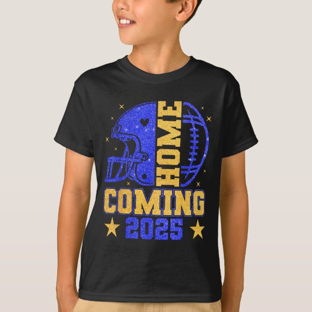 Homecoming 2025 Hoco Football Mama Girl Blue Gold  T-Shirt (Front)