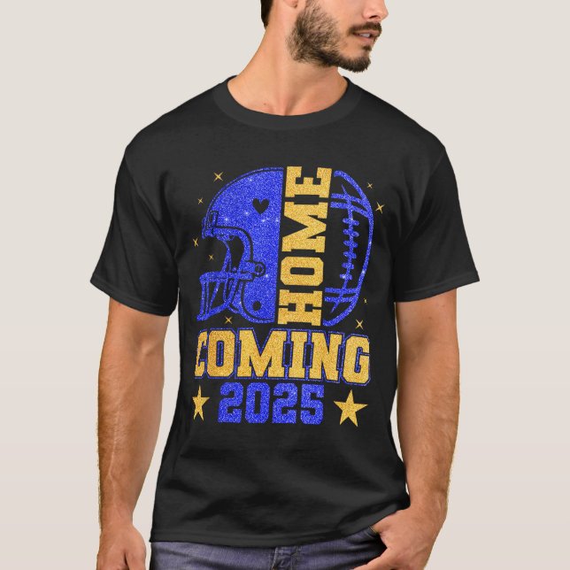 Homecoming 2025 Hoco Football Mama Girl Blue Gold  T-Shirt (Front)