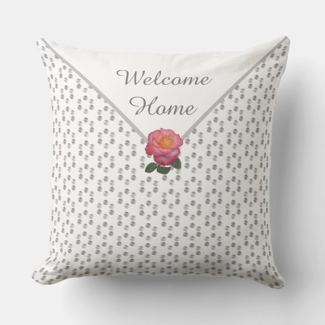 Homecoming Grey  Dotted Geometric Pattern & Flower Cushion (Front)