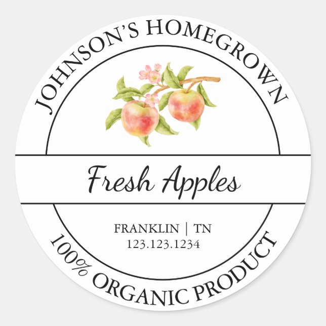 Homegrown Garden Fresh Organic Apple Label (Front)