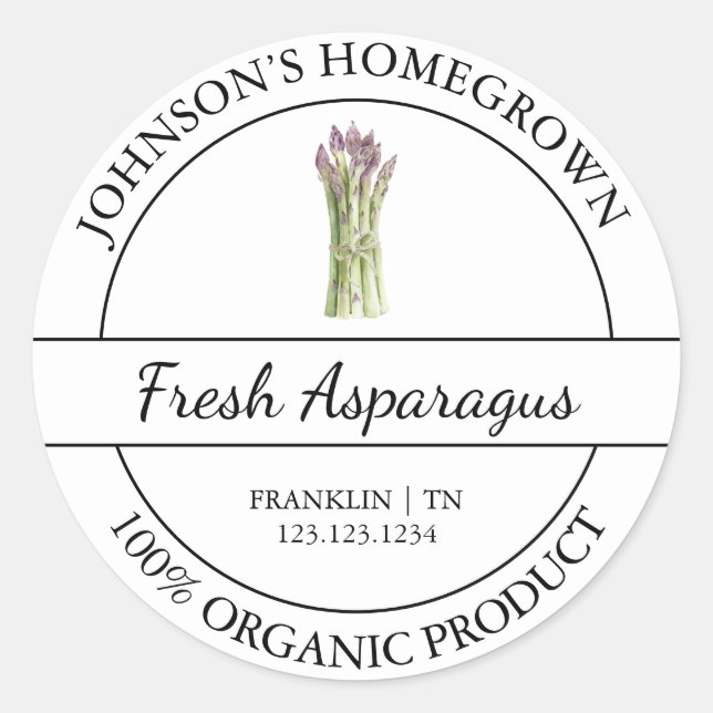 Homegrown Garden Fresh Organic Asparagus Label (Front)