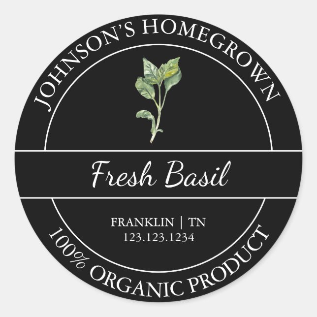 Homegrown Garden Fresh Organic Basil Label (Front)