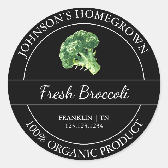 Homegrown Garden Fresh Organic Broccoli Label (Front)