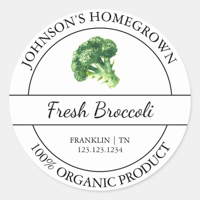 Homegrown Garden Fresh Organic Broccoli Label (Front)
