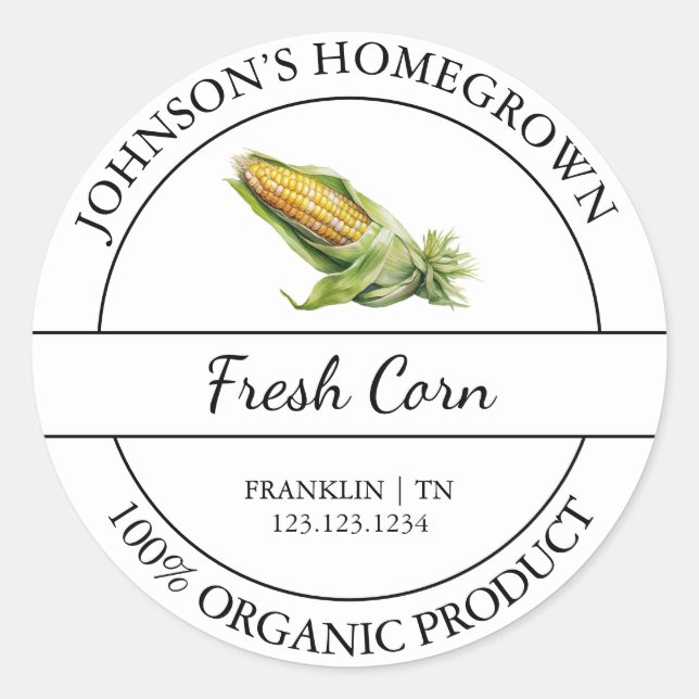 Homegrown Garden Fresh Organic Corn Label (Front)