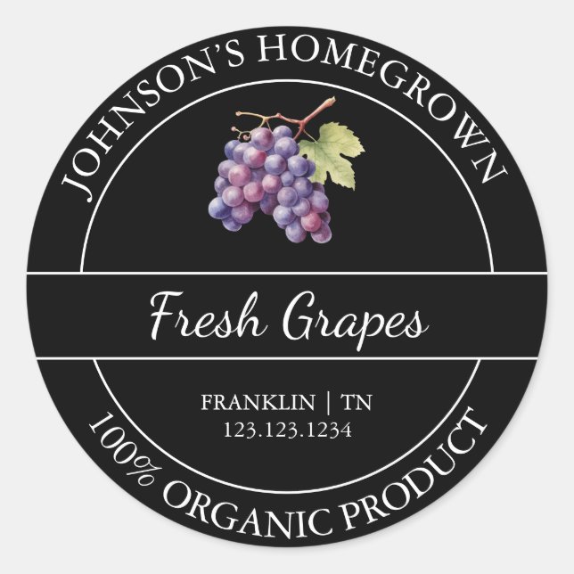 Homegrown Garden Fresh Organic Grape Label (Front)
