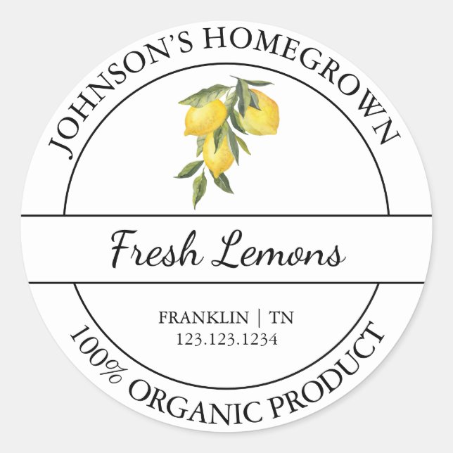 Homegrown Garden Fresh Organic Lemon Label (Front)