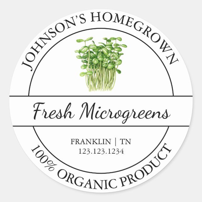 Homegrown Garden Fresh Organic Microgreens Label (Front)