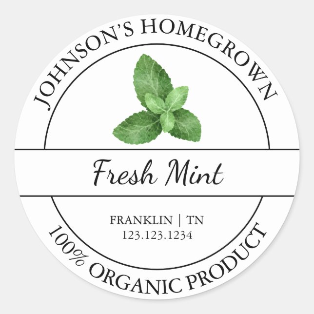 Homegrown Garden Fresh Organic Mint Label (Front)