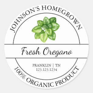 Homegrown Garden Fresh Organic Oregano Label