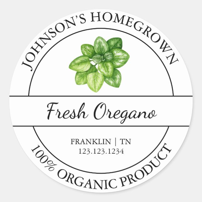 Homegrown Garden Fresh Organic Oregano Label (Front)