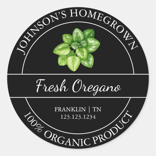 Homegrown Garden Fresh Organic Oregano Label (Front)
