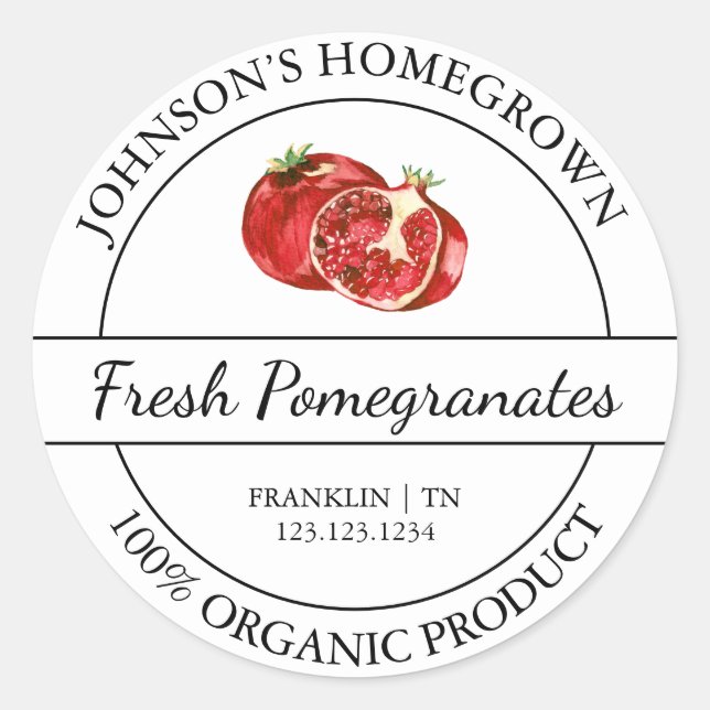Homegrown Garden Fresh Organic Pomegranate Label (Front)