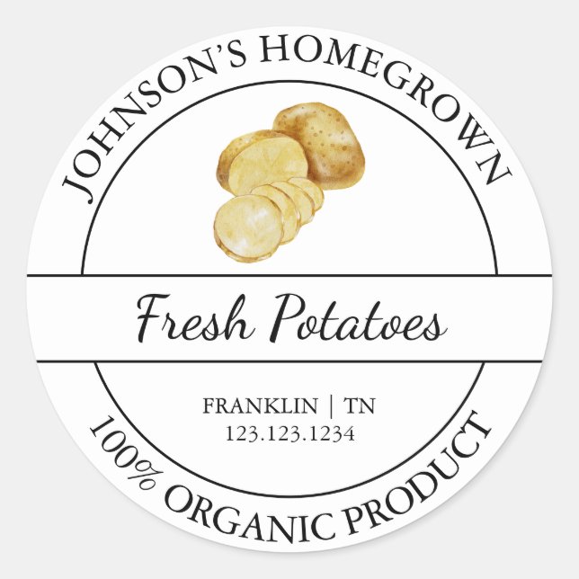 Homegrown Garden Fresh Organic Potato Label (Front)