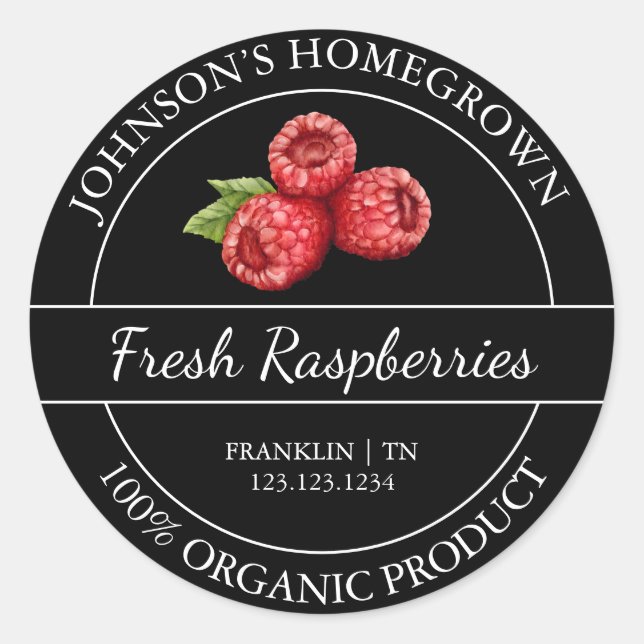 Homegrown Garden Fresh Organic Raspberry Label (Front)