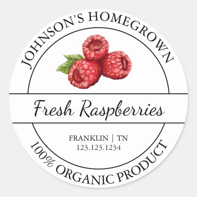 Homegrown Garden Fresh Organic Raspberry Label (Front)
