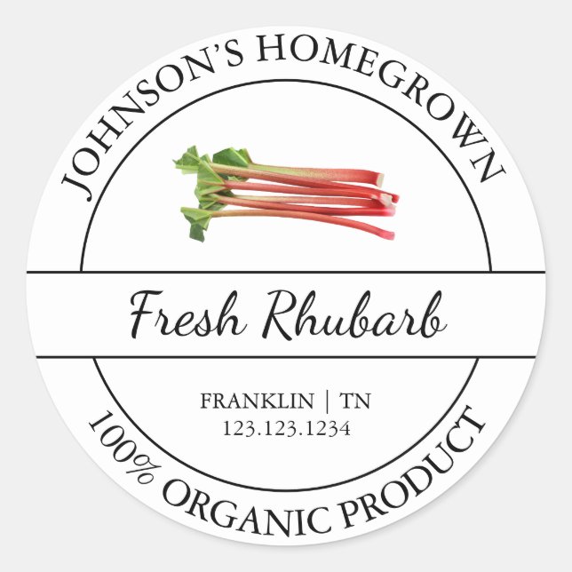 Homegrown Garden Fresh Organic Rhubarb Label (Front)