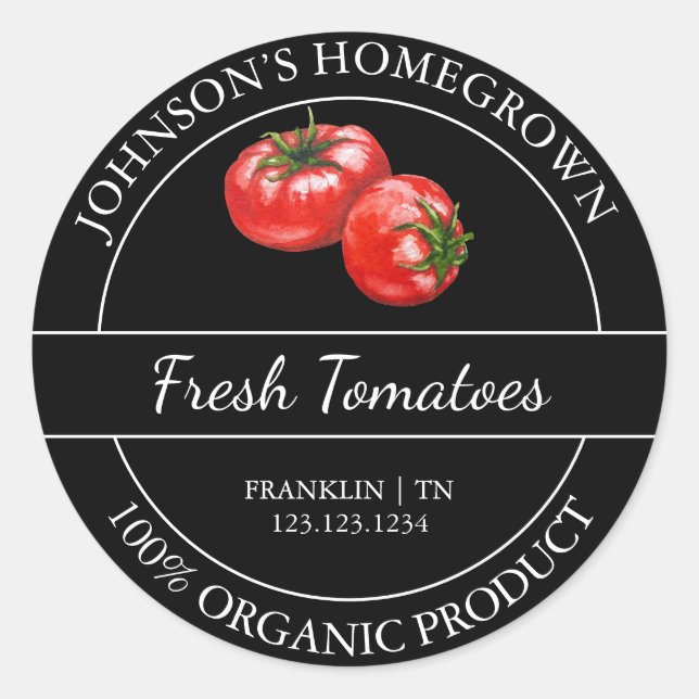 Homegrown Garden Fresh Organic Tomato Label (Front)