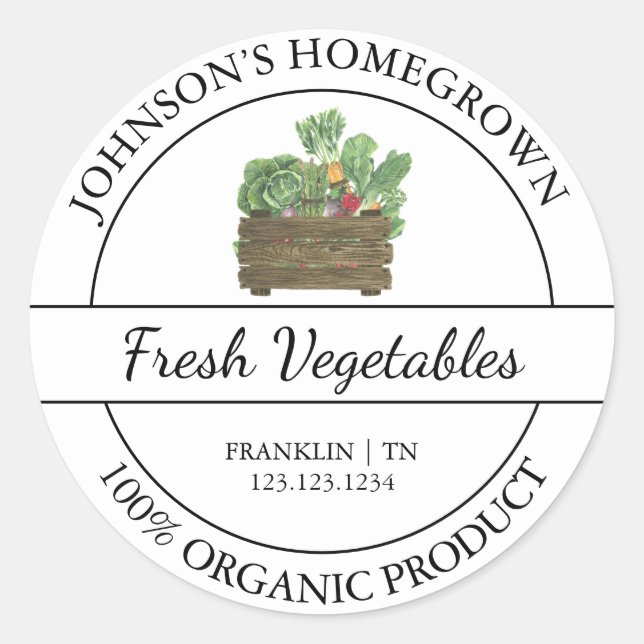 Homegrown Garden Fresh Organic Vegetable Label (Front)