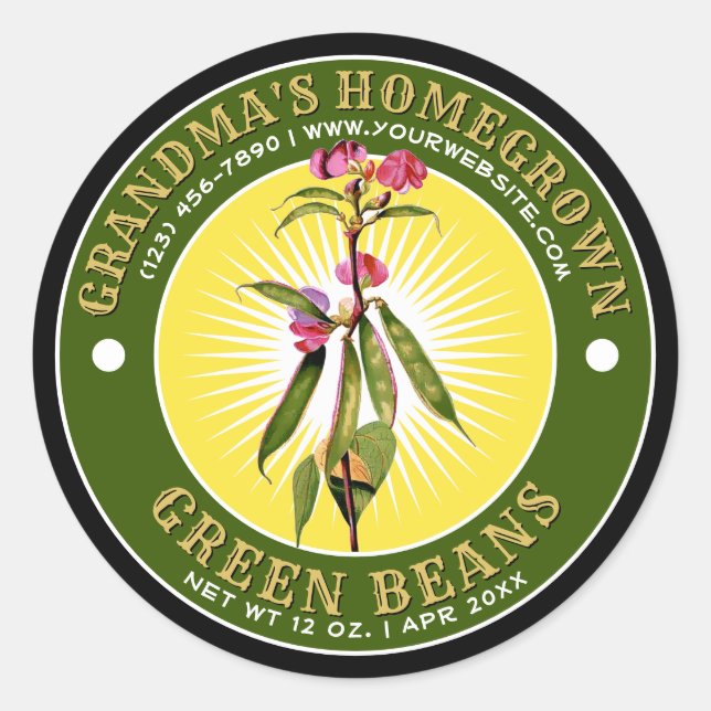 Homegrown Green Beans Canning Label Template (Front)