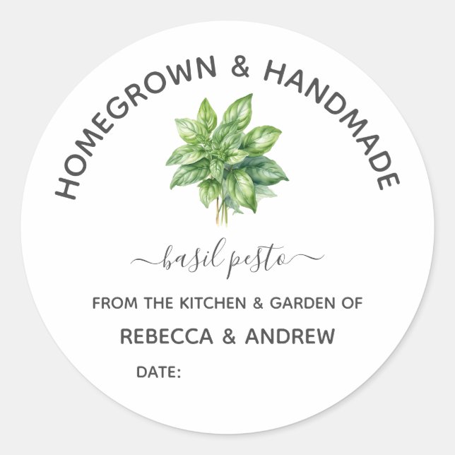 Homegrown & Handmade Basil Pesto Home Canning Classic Round Sticker (Front)