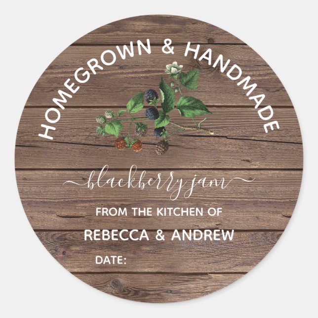 Homegrown & Handmade Blackberry Jam Barnwood Classic Round Sticker (Front)